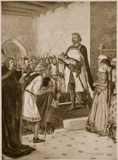 König Edward I. stellt seinen neugeborenen Sohn Edward den walisischen Häuptlingen in der Burg von Carnarvon als ihren Prinzen von Wales vor von Charles Daniel Ward